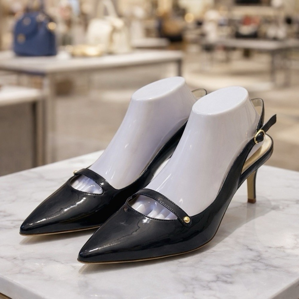 Lilly Pulitzer Kat Kitten Heel Navy Patent Leather Slingback 2" Capsule Event 10